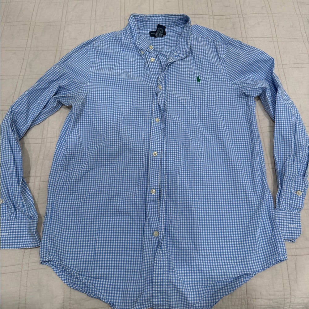 Ralph Lauren Blue Gingham Button-Down Shirt 100%cotton